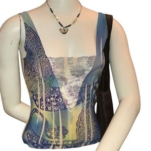 Lace tie dye style tank top, 70’s, lace, small
